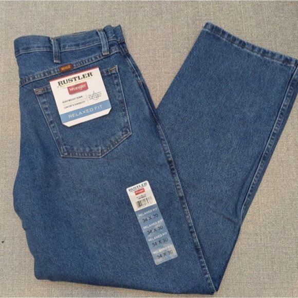 SOLD NWT Wrangler 34x30 Rustler Men's Blue Relaxed Fit Straight Leg Cotton Jeans - Picture 2 of 5
